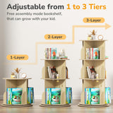 BIERUM Rotating Bookshelf Tower for Kids, 360° Display 3 Tier Spinning Bookshelf Storage Round Carousel, Small Rotating Bookcase, Revolving Bookshelf for Kids Room, Bedroom, Living Room BIERUM