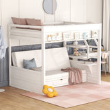 Harper & Bright Designs Full Over Full/Futon Bunk Beds with Stairs, Built-in Small Shelf, and 3 Drawers, Bottom Bed can be Converted into Daybed, Solid Wood Convertible Bunk Bed Frame (White) Harper & Bright Designs