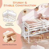 Giantex Twin Low Loft Bed with Storage Shelves, Wooden Loft Bed with Full-Length Guardrails & Ladder, Modern Space-Saving Twin Bed Frame for Kids Dorm Apartment, No Box Spring Needed, White Giantex