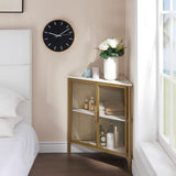 VECELO Corner Cabinet/Table, 3-Tier Shelves with Protection Door, Metal Frame Storage Shelf Organizer for Small Space, Living Room, Kitchen, Bathroom, Set of 1, Gold VECELO