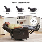 SOFTHION Swivel Rocker Recliner Chair, Leather Massage Vibration Heat Traditional Manual Recliner for Adults, Single Sofa for Living Room, Bedroom Home Theater Seating, Glider, Brown SOFTHION