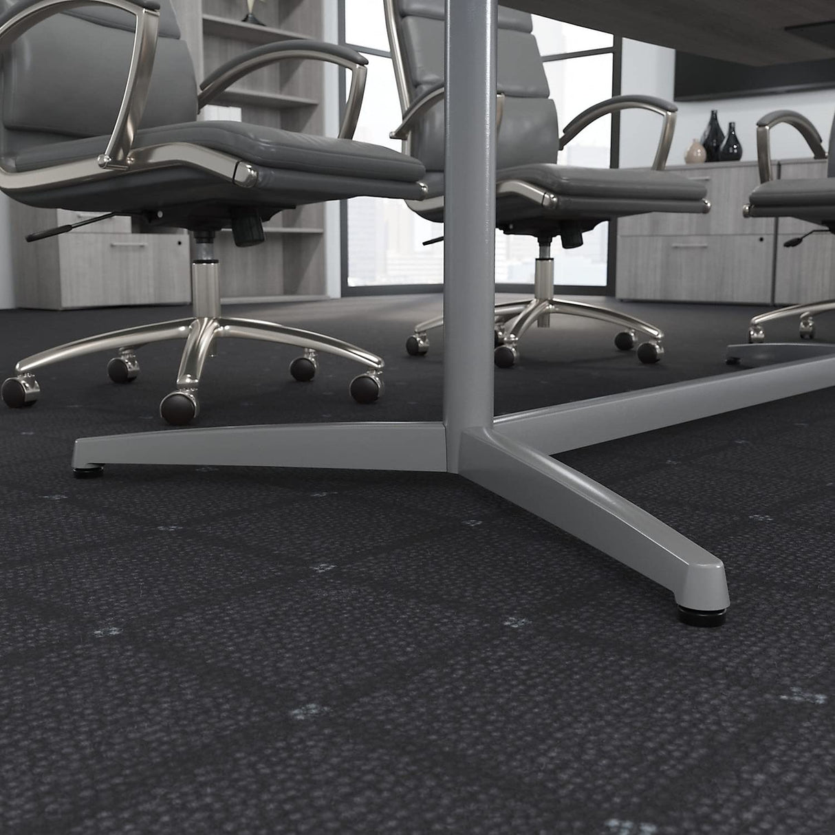 Bush Business Furniture Conference Table for 6-8 People with Sturdy Metal Base | Boat Shaped 8 Foot Meeting Desk for Office Boardrooms, 96W x 42D, Platinum Gray Bush Business Furniture