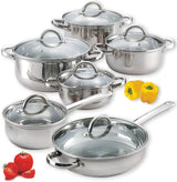 Cook N Home Kitchen Cookware Sets, 12-Piece Basic Stainless Steel Pots and Pans, Silver Cook N Home