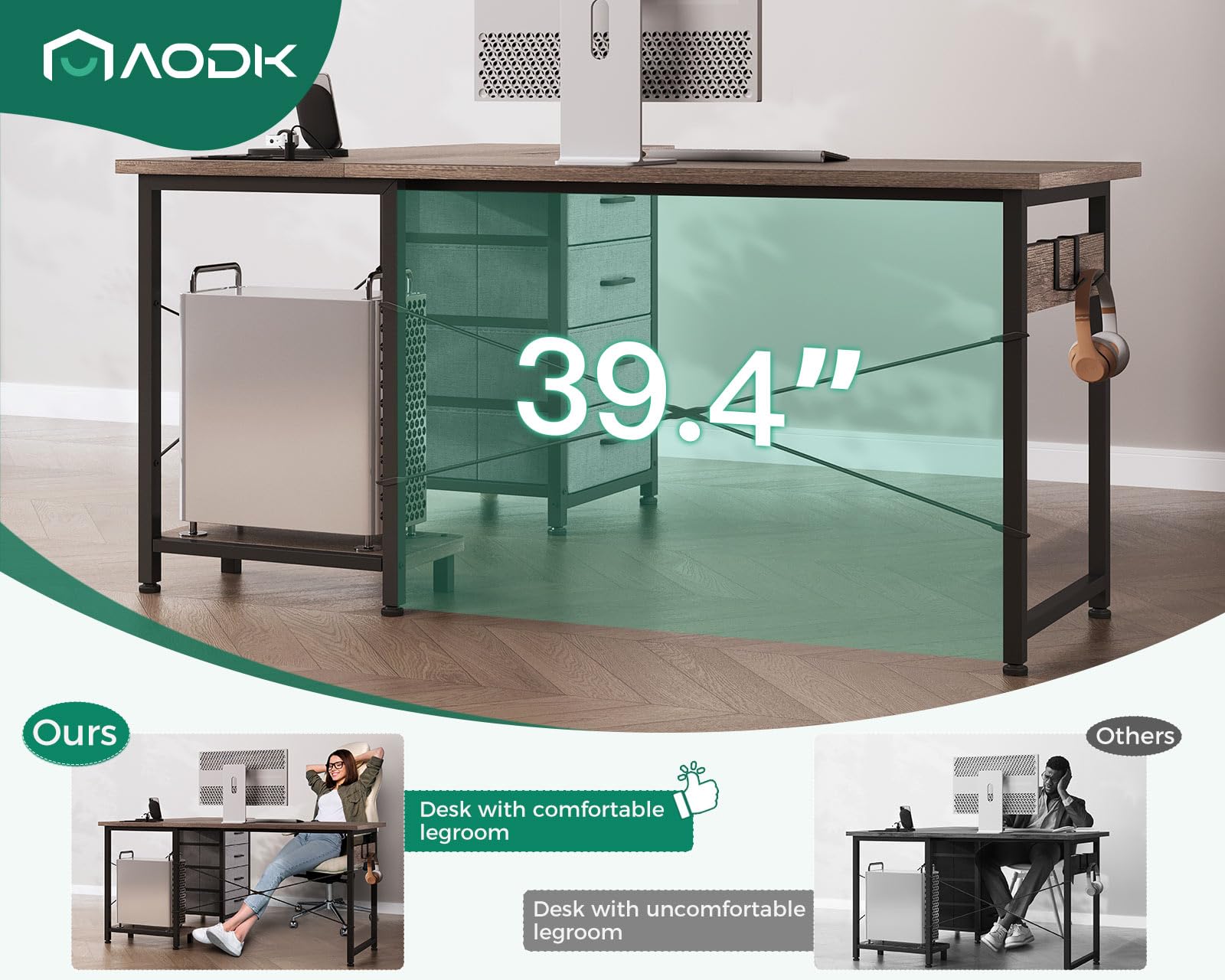 AODK L Shaped Desk with 4 Tier Drawers, 53" Reversible Gaming Desk with Power Outlets, L Shaped Computer Desk with USB Charging Port and Host Stand, Home Office Corner Desk, Easy to Assemble, - WoodArtSupply