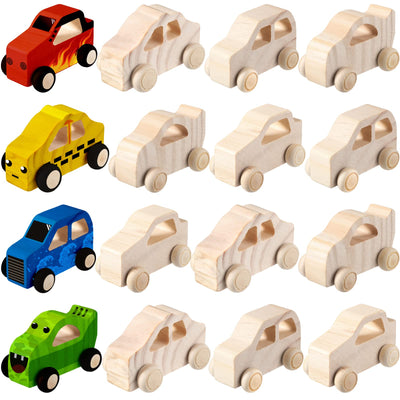 Chivao 12 Pcs Wood DIY Car Toys, Unfinished Wooden Cars, Paintable Wood Toys, Wooden Crafts for Students Home Activities Craft Projects Easy Woodworking(Vivid Style)