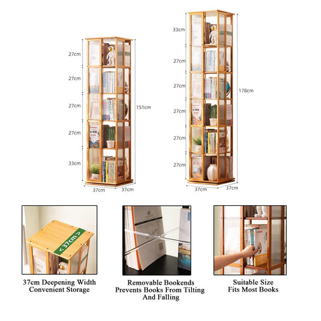 Bamboo 360° Rotating Bookshelf - 6-Tier Corner Storage Rack in Original Wood Color WoodArtSupply