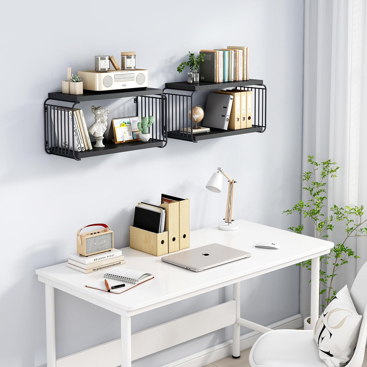 MXCSE Floating Nightstand Shelves, Modern Night Stand for Bedroom, Wood Floating Shelf for Wall, Nightstand Bedside Table, Mid Century Wall Shelves for Living Room, Bedroom (2, Black) MXCSE