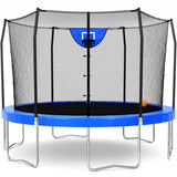 Skywalker Trampoline Outdoor Jump N' Dunk 8 FT, 12 FT, 15 FT, Round Outdoor Trampoline with Net, Trampoline Mat, and Basketball Hoop for Trampoline, ASTM Approval, 800 LBS Weight Capacity - Blue Skywalker Trampolines