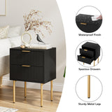 Aienvey Nightstand, Modern Night Stand with Drawers, Bedside Table, Gold Small Side Table for Bedroom, Living Room End Table (2 Drawers, Black Stripe) Aienvey