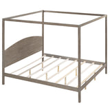 Wooden King Size Canopy Bed with Headboard and Support Legs in Brown Wash Finish KLMM