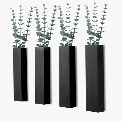 Wood Wall Planters with Artificial Eucalyptus, Modern Farmhouse Wall Decor for Living Room, Bedroom, Bathroom, Wooden Pocket Hanging Wall Vase with Faux Plant Decor