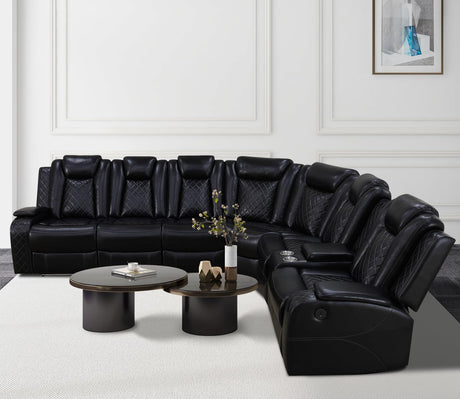 Caberryne Power Recliner Sofa Sectional Couch with LED Light for Living Room,Leather Reclining Corner Sectional Sofa with 2 Recliner Seats,Cup Holder,Storage Console for House/Home Theater, Black Caberryne