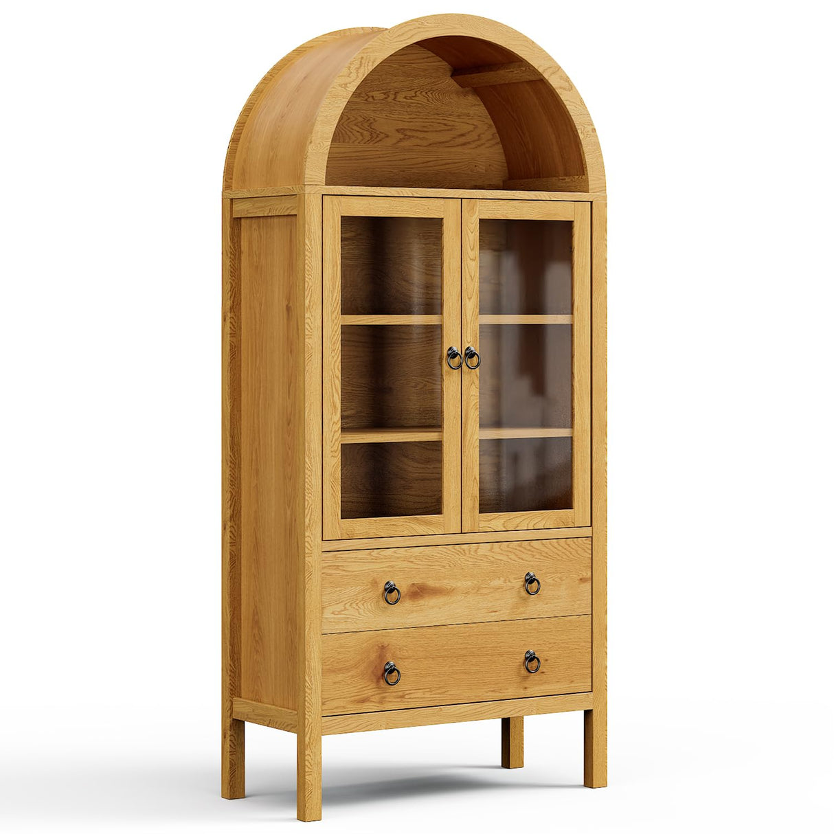 MECHYIN Arched Cabinet, 71" Tall Modern Storage Cabinet, Arched Kitchen Pantry Cabinet, Arched Bookshelf with Doors and Drawer, Wooden Storage Cabinet for Living Room, Kitchen, Dining Room (Natrual) MECHYIN