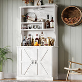 4ever2buy Farmhouse Coffee Bar Cabinet with Storage Hutch, 73 Inch Tall Coffee Bar with Wine Racks and Adjustable Shelves for Living & Dining Room, White 4ever2buy