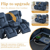 TCGBKAF Loveseat Recliner Sofa with Flip-up Console,Reclining Loveseat Sofa Wall Hugger Recliners for Small Spaces,Dual Manual Recliner Couches with Cup Holders for Living Room (Velvet Blue) TCGBKAF