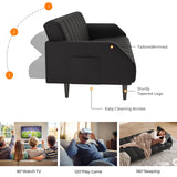 Fadware Faux Leather Couch, Convertible Futon Sofa Bed with Adjustable Backrest, Mid Century Leather Sofa Loveseat with Side Pockets& Metal Leg, Modern Leather Sleeper Sofa for Living Room Bedroom Fadware