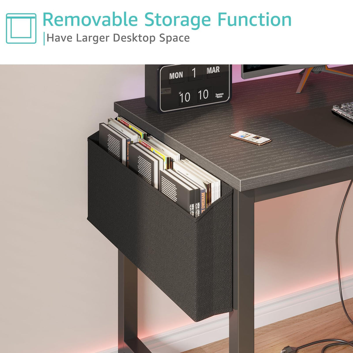 Lufeiya Gaming Desk with Power Outlet, 47 inch Teen Study Table Home Office Work Writing Computer Desks with Charging Station Outlets Built in, Black Lufeiya