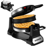 Waffle Maker, Double Belgian Waffle Maker 180°Flip, 1400W Waffle Iron 8 Slices, Rotating & Nonstick Plates with Removable Drip Tray for Easy Clean, Stainless Steel, Locking Buckle & Cool Touch Handle Greeze