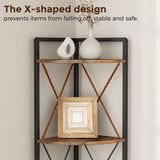 Cerlyunzan 5 Tier Corner Shelf Stand, 64" H Tall Industrial Corner Bookshelf for Living Room Decor, Metal Corner Shelf, Plant Stand Display Shelf for Bedroom, Bathroom, Small Space, Rustic Brown Cerlyunzan