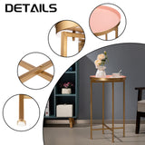 HollyHOME Small Round Metal End Table, Accent Indoor&Outdoor Coffee Side Table, Snack Sofa Table for Living Room, Anti-Rust Decorative Plant Stand, (D) 14.5" x(H) 25", Gold&Pink HollyHOME