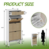 GarveeHome Shoe Cabinet with 3 Flip Doors & 1 Drawer, Entrance Wooden Shoe Rack with Iron Legs, Slim Shoe Storage Cabinet, Modern Fluted Shoe Organizer for Entryway Hallway, White+Oak GarveeHome