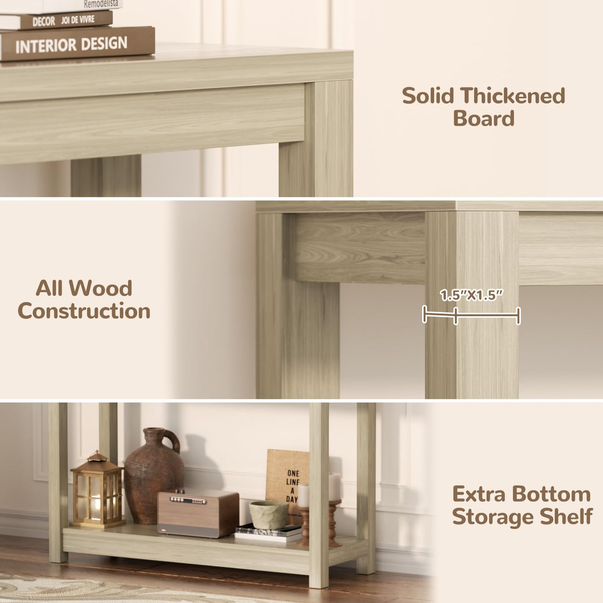 Besiost Small Farmhouse Wood Entryway Table Narrow Console Table with Storage Behind Couch Sofa Table with Shelves Entry Way Table with Open Storage, Easy Assembly, 32" Classical Washed Oak Besiost