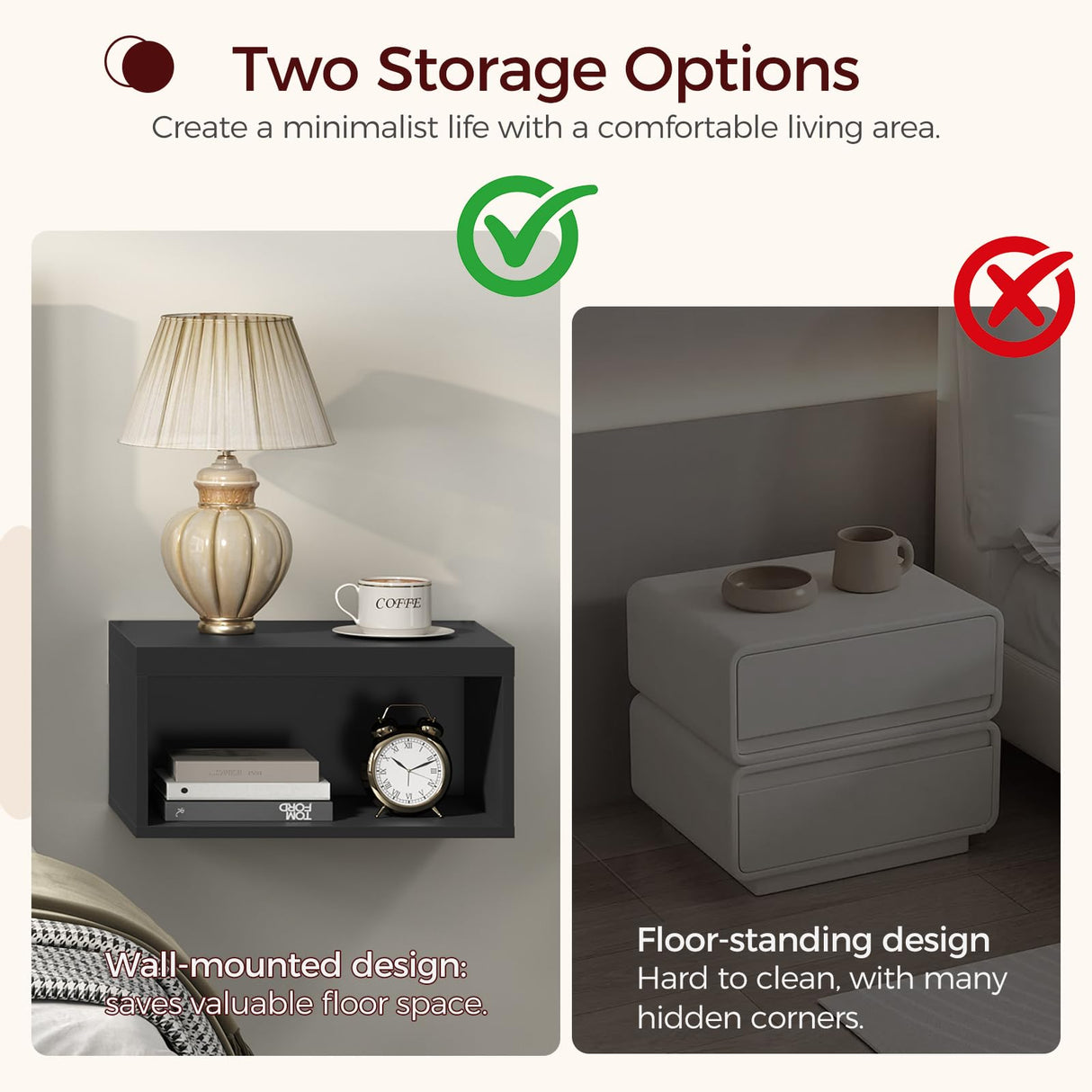 MAHANCRIS Floating Nightstand Set of 2, Wall Mounted Nightstand, Modern Floating Bedside Shelf with Open Shelf Cubby, Floating Side Tables Bedroom, Living Room, Black ETBK4901S2 MAHANCRIS