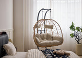 Double Hanging Egg Chair with Stand - Indoor/Outdoor Hammock Chair & Hanging Egg Chair | Rattan Wicker, UV Resistant Cushion & Pillow, 550LBS Capacity for Bedroom, Patio, Balcony, Garden Topfuca