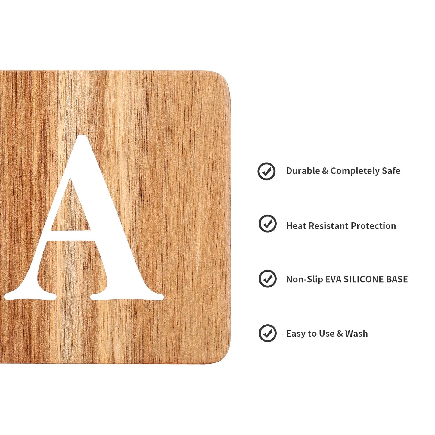 Wood Coasters for Drinks - 4-Pack Square Cup Coasters Personalized Monogram Coasters | Funny Housewarming Gift Wedding Decorations Or Even for Your Kitchen, Office Desk & Coffee Table - WoodArtSupply