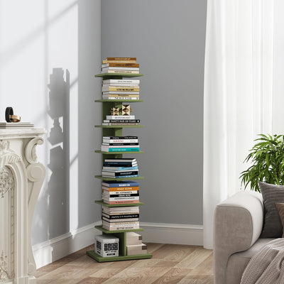 TUTOTAK Bookshelf, 8-Tier Bookcase, Narrow Spine Book Shelf for Small Space, Corner Standing Shelf for Living Room, Office, Study, Entryway, Olive Green BS06BOG008