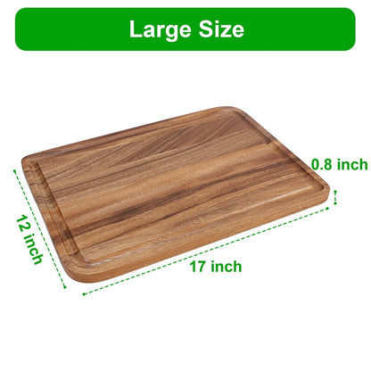 Acacia Wood Cutting Board for Kitchen - Caperci Organic Wooden Chopping Serving Board with Deep Juice Groove for Meat (Butcher Block) Veggies, Fruit and Cheese, 17 x 12"