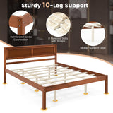 KOMFOTT Queen Size Wood Platform Bed Frame with Headboard, Solid Wood Bed Frame with Slat Support, 10-Leg Support, Under Bed Storage, 16” Mattress Foundation Bedroom Furniture, No Box Spring Needed KOMFOTT