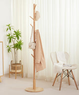 Cozivolife Solid Wood Coat Rack Stand with 9 Hooks, 3 Height Adjustable, Freestanding Coat Tree Hanger for Clothes, Hats, Scarves, bags, Bedroom, Office, Entryway Cozivolife