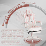 Vonesse Pink Gaming Chair for Girls, Pink Computer Gaming Chairs for Adults, Reclining Gamer Chair with Footrest with Massage, Ergonomic Home Office Gaming Chair High Back (White/Pink) Vonesse