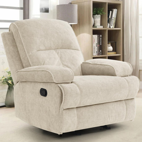 KeyEnergy Manual Rocker Recliner Chair for Adults, High Back Glider with Deep Seat, Upholstered Fabric Armchair for Living Room & Nursery, Beige KeyEnergy