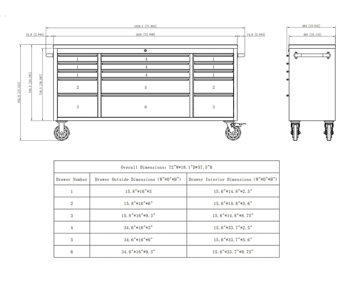 CT Copper Tailor 72-inch Tool Chest with 15 Drawers and Wheels, Mobile Garage Workbench Storage Tool Cabinet, Large Rolling Tool Box with Wood Top CT Copper Tailor