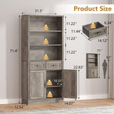 Thacuok Bookcase with Doors and Drawers, Adjustable Shelves, P2 MDF Construction, Freestanding Cabinet with Metal Handles, Hidden Storage for Living Room, Bedroom, Grey Thacuok