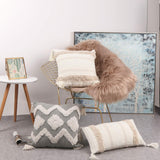 OJIA Lumbar Decorative Boho Throw Pillow Cover, 12 x 20 Farmhouse Cute Pillowcase Minimalist Neutral Collection Cream White Tufted with Tassels Woven Cushion Cover for Sofa Couch Bedroom Living Room OJIA