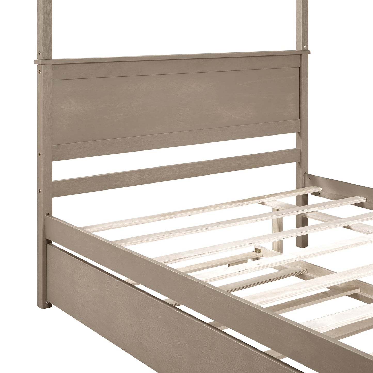 Bellemave Full Canopy Bed with Trundle, 4-Post Wood Canopy Platform Bed Frame with Headboard, No Box Spring Needed (Full Size, Brushed Light Brown)