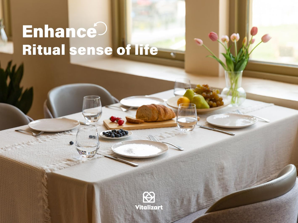 Vitalizart White Table Runner 14"x72" Waffle Weave Boho Rustic Fringe Cotton Farmhouse Table Cloth for Home Decor Coffee Table Bedroom Kitchen Dining Bridal Wedding Baby Shower Decoration Vitalizart