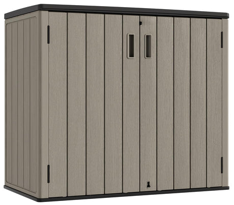 KINYING Outdoor Horizontal Storage Sheds,Outdoor Storage Cabinet Waterproof Resin Tool Storage Box for Lawn Mower,Garden Tools and Patio Furniture, Lockable (Brown) KINYING