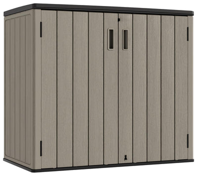 KINYING Outdoor Horizontal Storage Sheds,Outdoor Storage Cabinet Waterproof Resin Tool Storage Box for Lawn Mower,Garden Tools and Patio Furniture, Lockable (Brown)