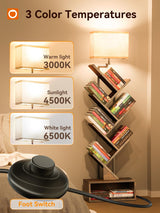 addlon 6-Tier Tree Book Shelf with LED Light, Steel&Wood Bookshelf with Storage Cabinet, Narrow Tall Bookcase with 3CCT Bulb, Small Bookshelf for Bedroom, Home Office&Living Room-Rustic Brown addlon