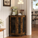 keomaisyto Coffee Bar Cabinet, 3-Tier Corner Coffee Cabinet with Storage Shelf & 18.7" Countertop, Rustic Wood Coffee Bar Station with Magnetic Door for Kitchen/Entrance/Living Room/Dining Room keomaisyto