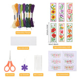 ORIGACH 6 Set Flowers Cross Stitch Bookmark Kit for Beginner with Backing Felt Floss Instructions DIY Stamped Embroidery Bookmark Kit for Adults, Book Lovers ORIGACH