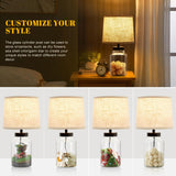 GyroVu Table Lamp Set, Fillable Table Lamp with Clear Glass Nightstand Lamp Set of 2 Beside Lamp for Living Room Bedrooms Office Bulbs Included(Oat Lampshade) GyroVu