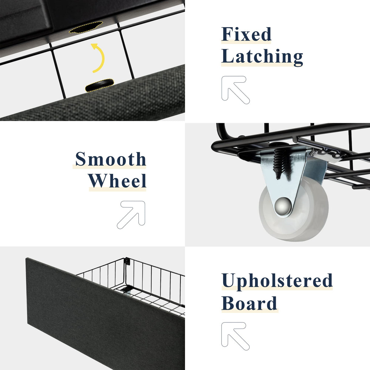 Allewie King Size Bed Frame with 4 Storage Drawers and Wingback Headboard, Button Tufted Design, No Box Spring Needed, Dark Grey Allewie