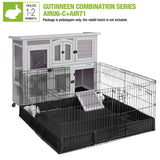 GUTINNEEN Rabbit Hutch Indoor Outdoor Bunny House Guinea Pig Cage on Wheel with Plastic Tray 47inch GUTINNEEN