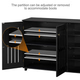 Yaheetech Shoe Storage Cabinet Floor Storage Organizer Wooden Cabinet with 3 Doors Adjustable Shelf for Entryway Living Room Home Office Black Yaheetech
