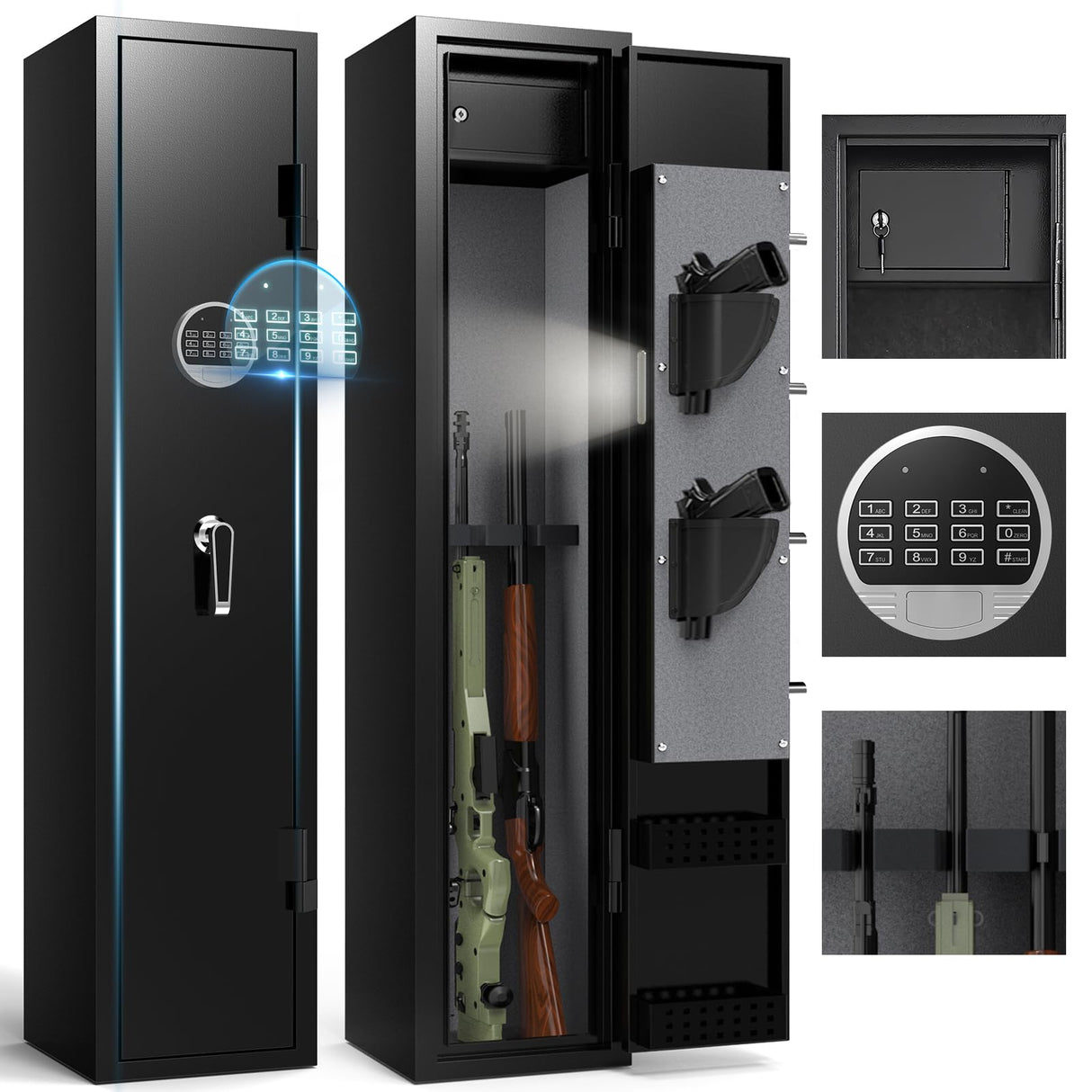 HEANVO 2-3 Rifle Safe, Small Gun Safe for Home Rifles and Pistols, Quick Access Gun Safe for Guns with Alarm System, Home Gun Security Cabinet with Digital Keypad, Gun Locker for Shotgun Firearms HEANVO